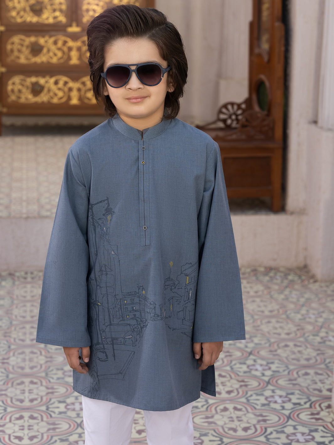 Grey Blended Kurta - ALBY-K-007
