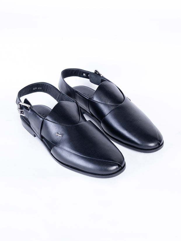 Black Leather Peshawari Chappal - AL-MFW-HC-156-R2