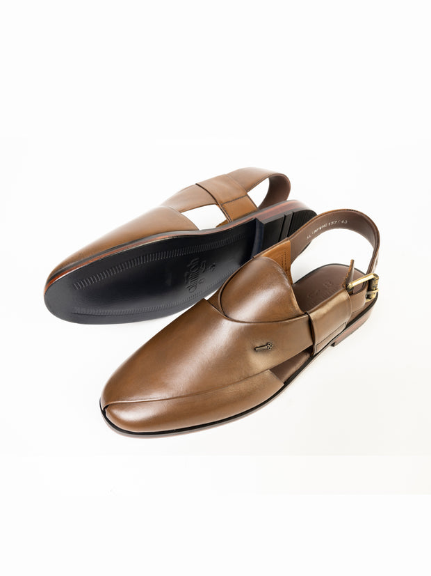 Brown Leather Peshawari Chappal - AL-MFW-HC-157-R2