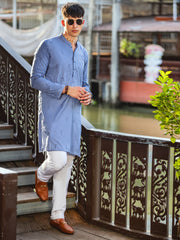 Blue Cotton Kurta - AL-K-1147B - Almirah Online