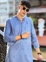 Blue Cotton Kurta - AL-K-1147B