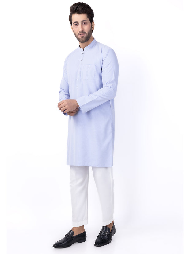 Light Blue Blended Kurta - AL-K-1153 - Almirah Online