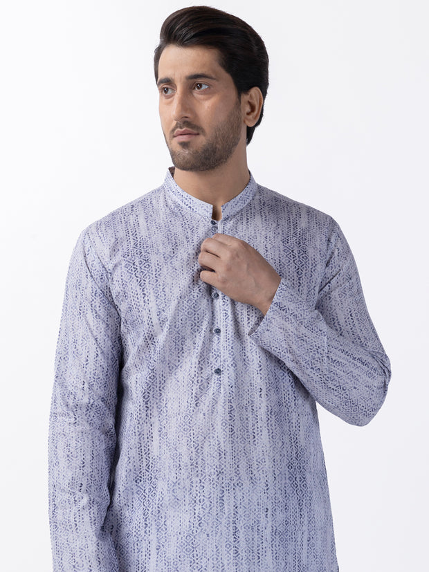 Blue Cotton Kurta - AL-K-1182 - Almirah Online