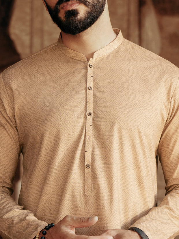 Light Brown Cotton Kurta - AL-K-1183