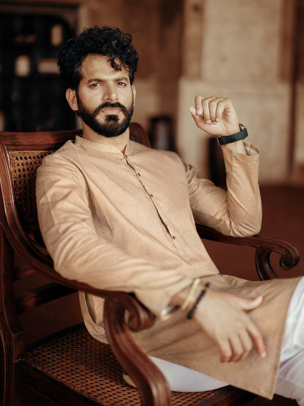 Light Brown Cotton Kurta - AL-K-1183