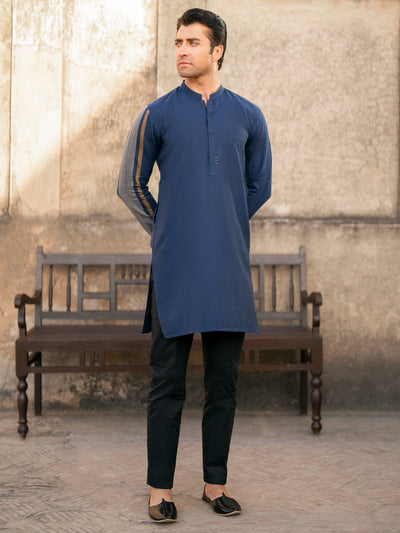 Blue Cotton Kurta - AL-K-1201 - Almirah Online