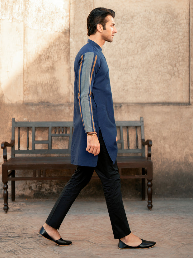 Blue Cotton Kurta - AL-K-1201 - Almirah Online