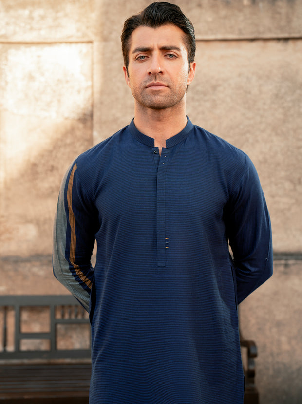 Blue Cotton Kurta - AL-K-1201 - Almirah Online