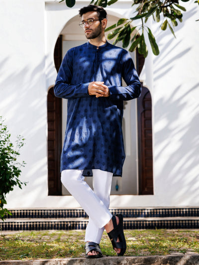 Blue Cotton Kurta - AL-K-1233