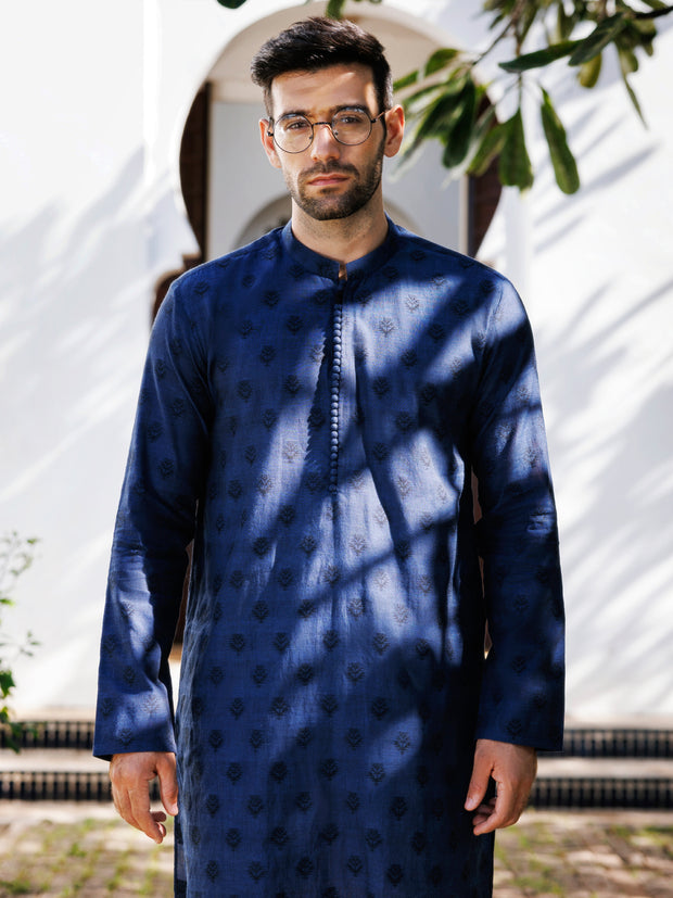 Blue Cotton Kurta - AL-K-1233