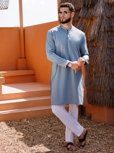 Light Blue Blended Kurta - AL-K-1238