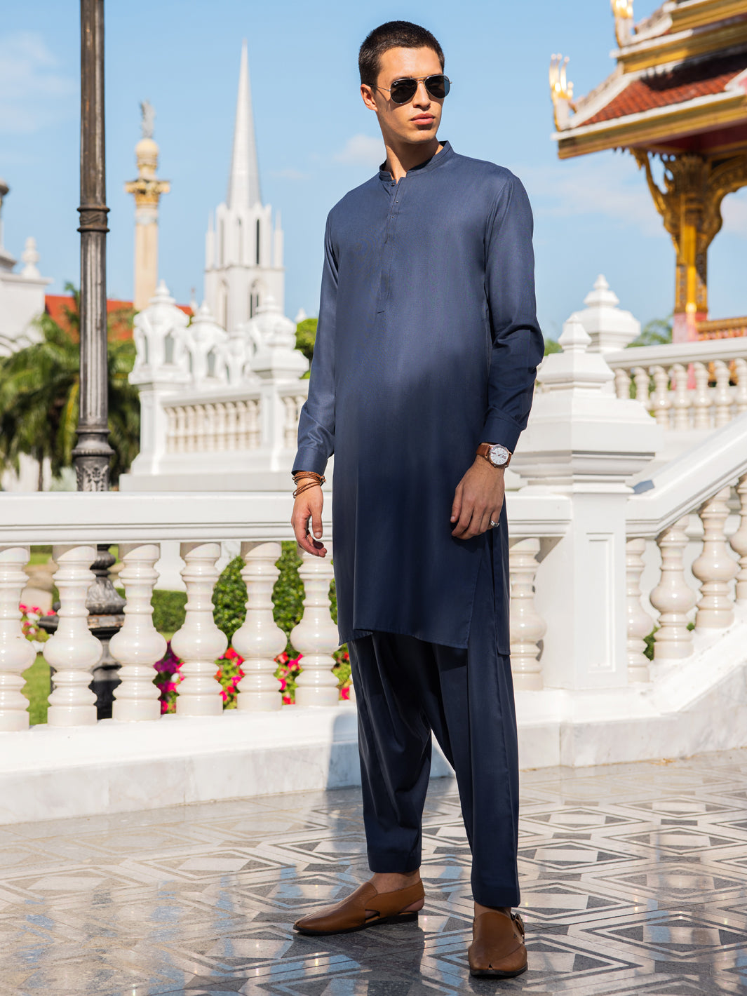 Blue Blended Kameez Shalwar - AL-KS-2975 - Almirah Online