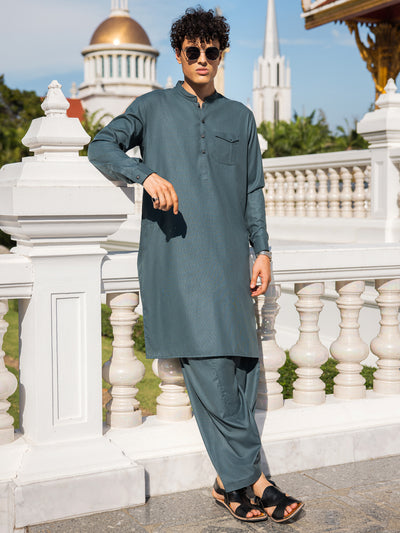 Green Blended Kameez Shalwar - AL-KS-2976 - Almirah Online