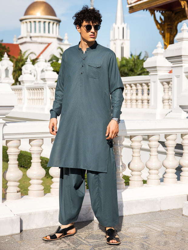 Green Blended Kameez Shalwar - AL-KS-2976 - Almirah Online