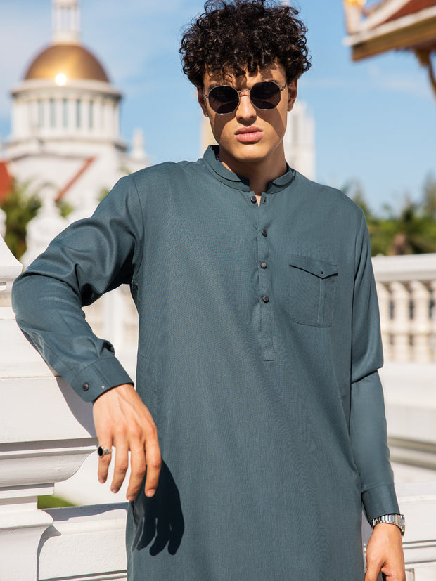 Green Blended Kameez Shalwar - AL-KS-2976 - Almirah Online