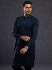 Midnight Blue Blended Kurta Trouser - ALET-KT-1003 - Almirah Online