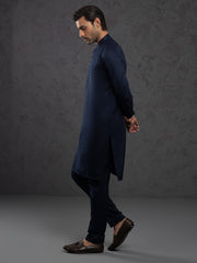 Midnight Blue Blended Kurta Trouser - ALET-KT-1003 - Almirah Online