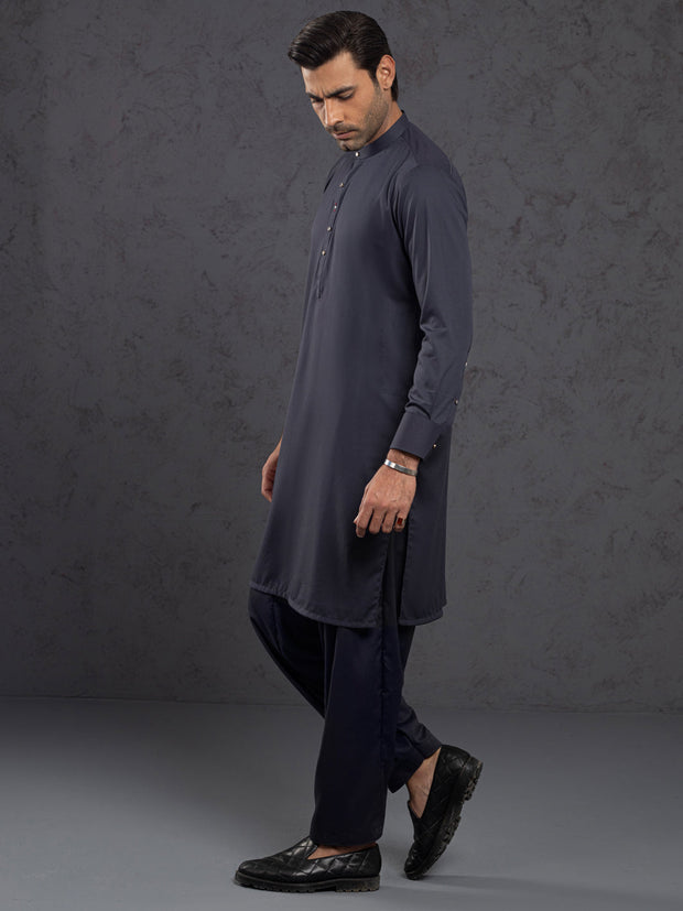 Grey Plain Kameez Shalwar - ALET-KS-1012-R1