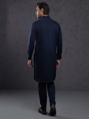 Midnight Blue Blended Kurta Trouser - ALET-KT-1003 - Almirah Online