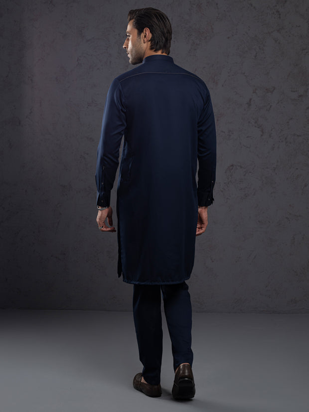 Midnight Blue Blended Kurta Trouser - ALET-KT-1003 - Almirah Online