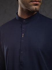 Midnight Blue Blended Kurta Trouser - ALET-KT-1003 - Almirah Online