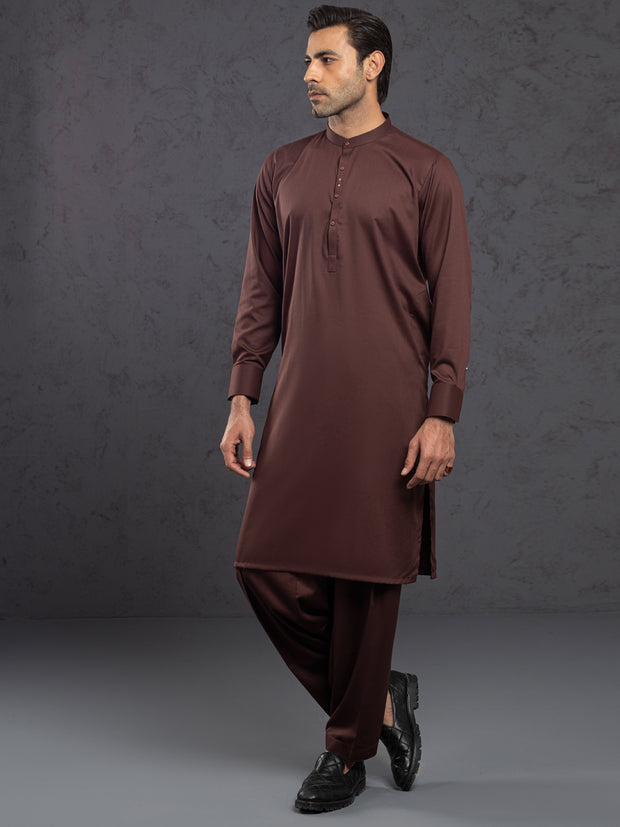 Maroon Blended Kameez Shalwar - ALET-KS-1016 - Almirah Online