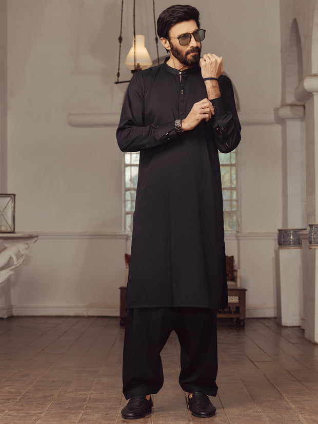 Black Blended Kameez Shalwar - AL-KS-3001D - Almirah Online