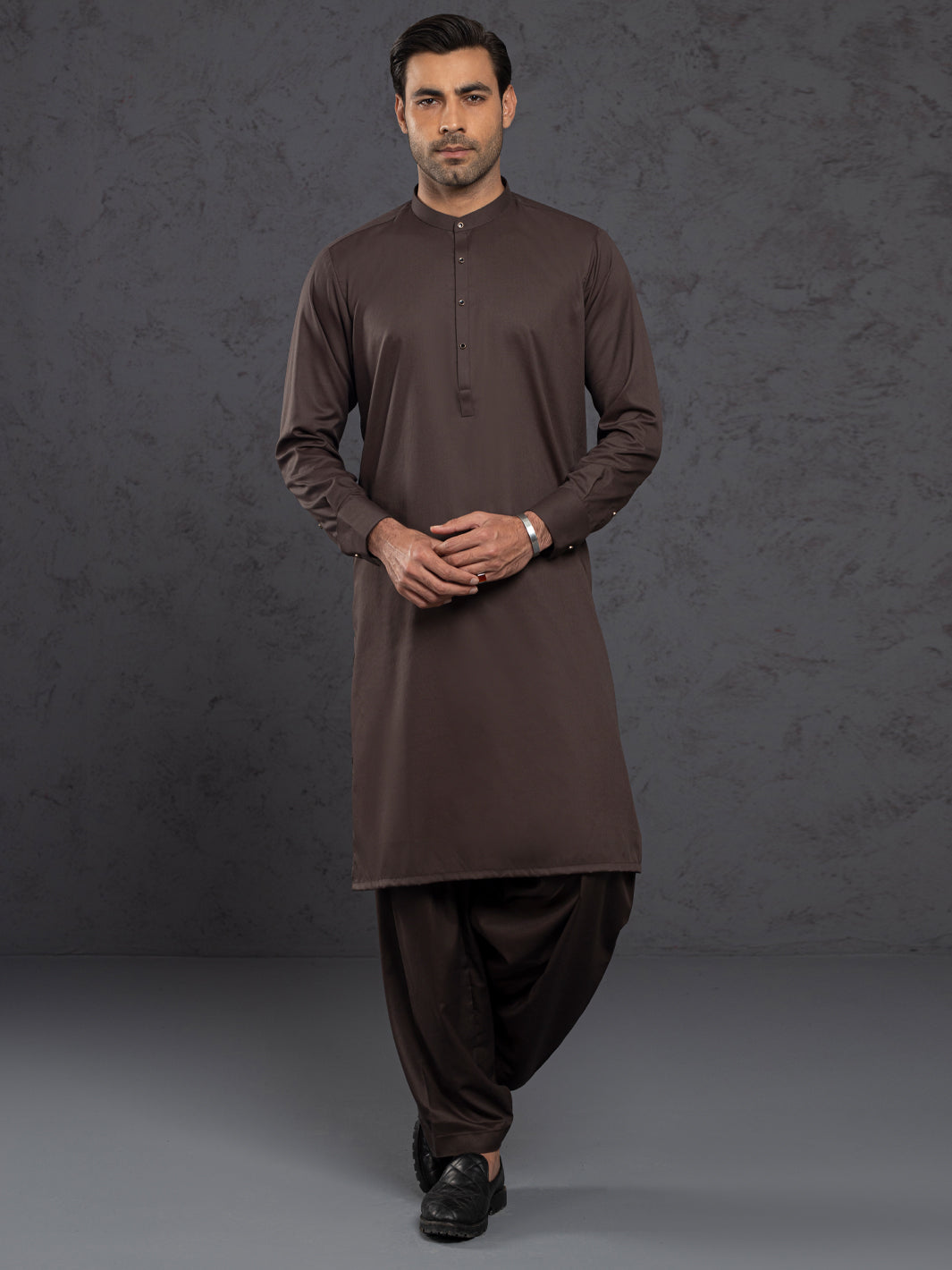 Brown Plain Kameez Shalwar  - Men Kameez Shalwar-Et Series | ALMIRAH