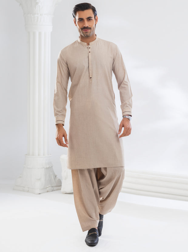 Beige Blended Kameez Shalwar - AL-KS-3109