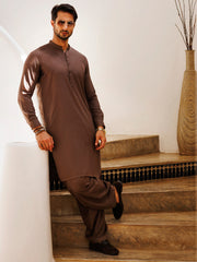 Brown Blended Kameez Shalwar - AL-KS-3147