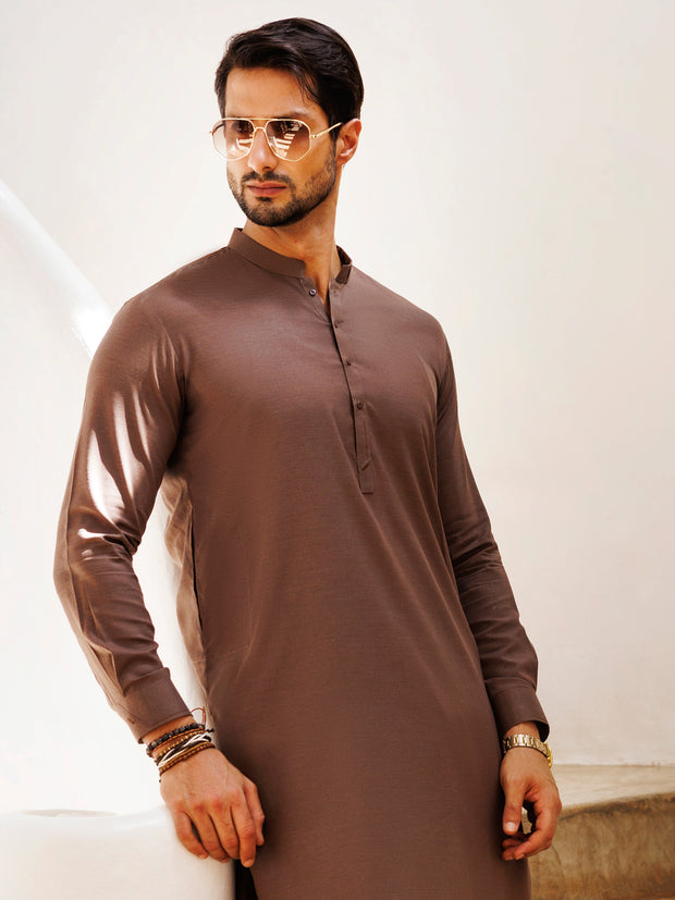 Brown Blended Kameez Shalwar - AL-KS-3147