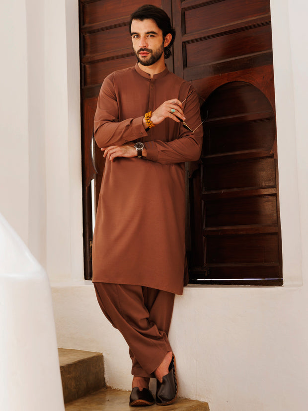 Brown Blended Kameez Shalwar - AL-KS-3151