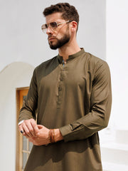 Olive Blended Kameez Shalwar - AL-KS-3159