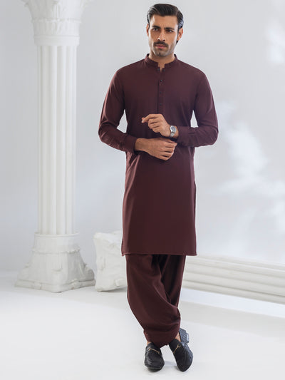 Maroon Blended Kameez Shalwar - AL-KS-3169