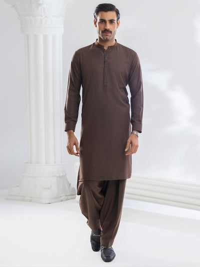 Brown Blended Kameez Shalwar - AL-KS-3174