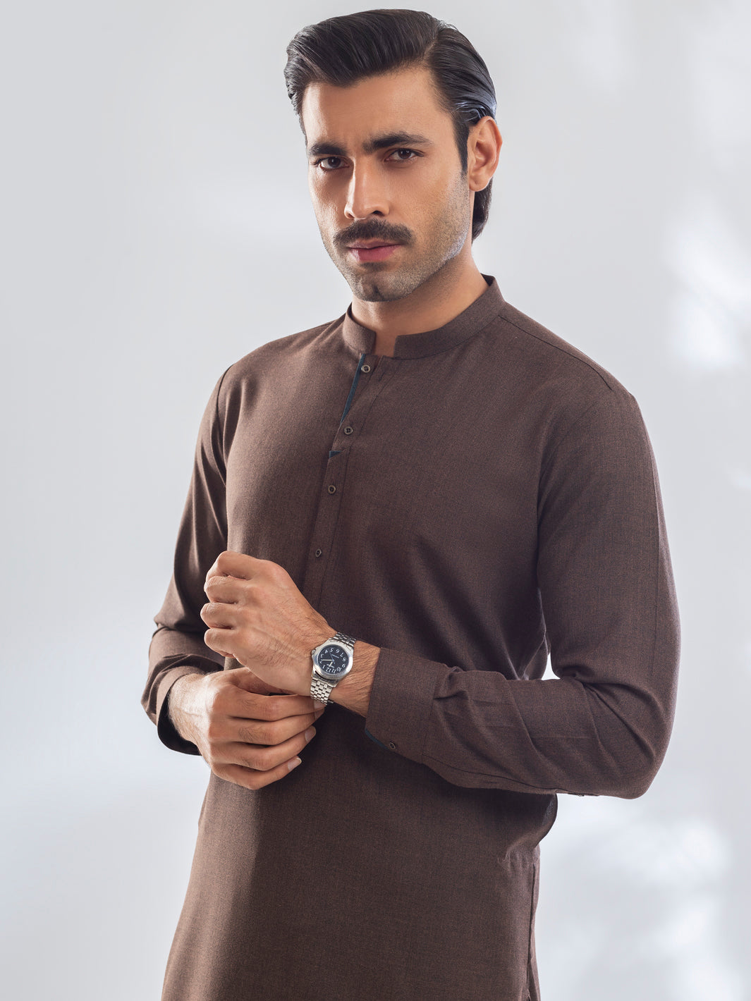 Brown Blended Kameez Shalwar - AL-KS-3174