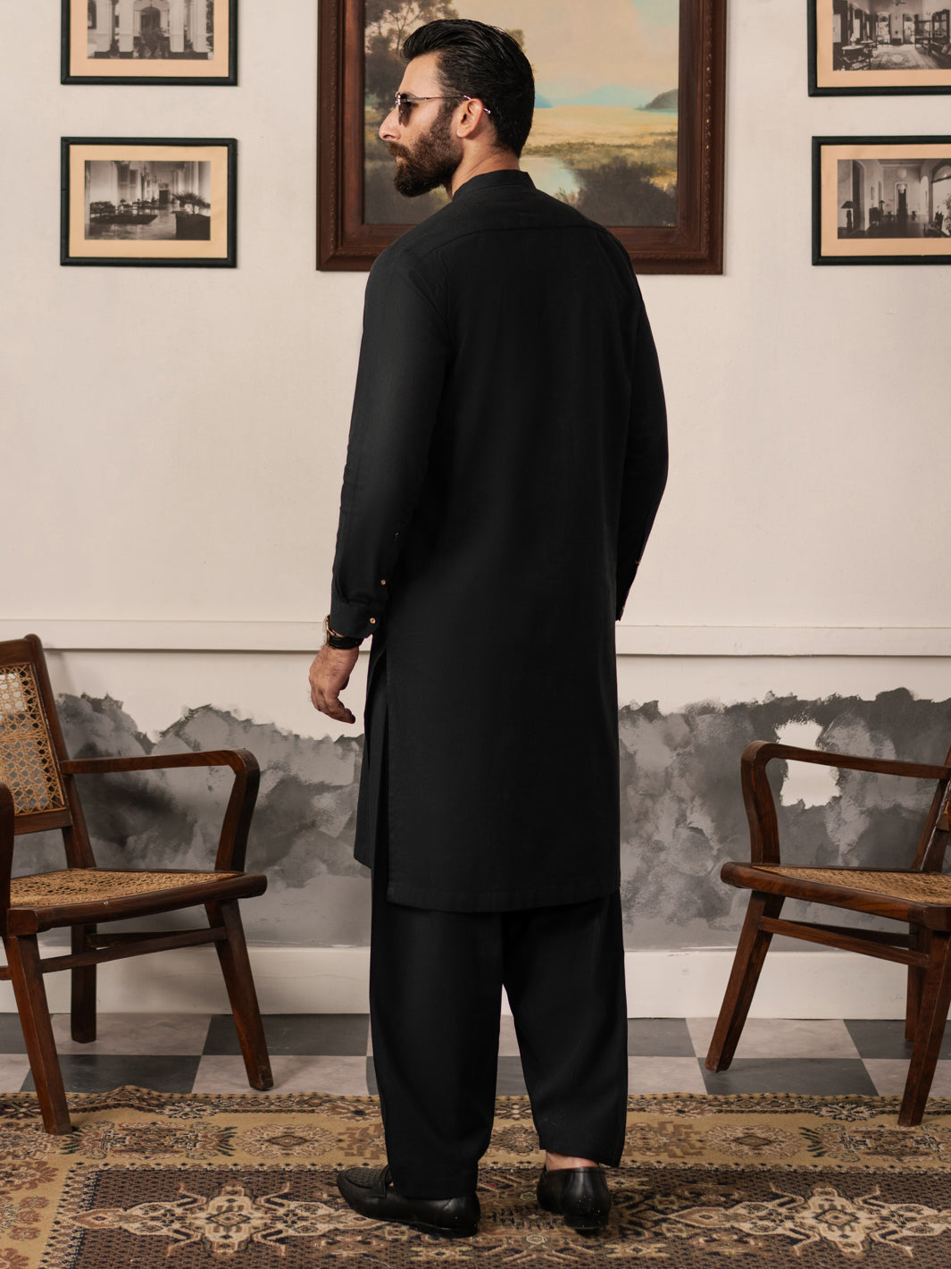 Black Blended Kameez Shalwar - AL-KS-3182