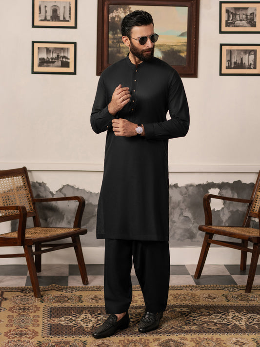 Black Blended Kameez Shalwar - AL-KS-3182