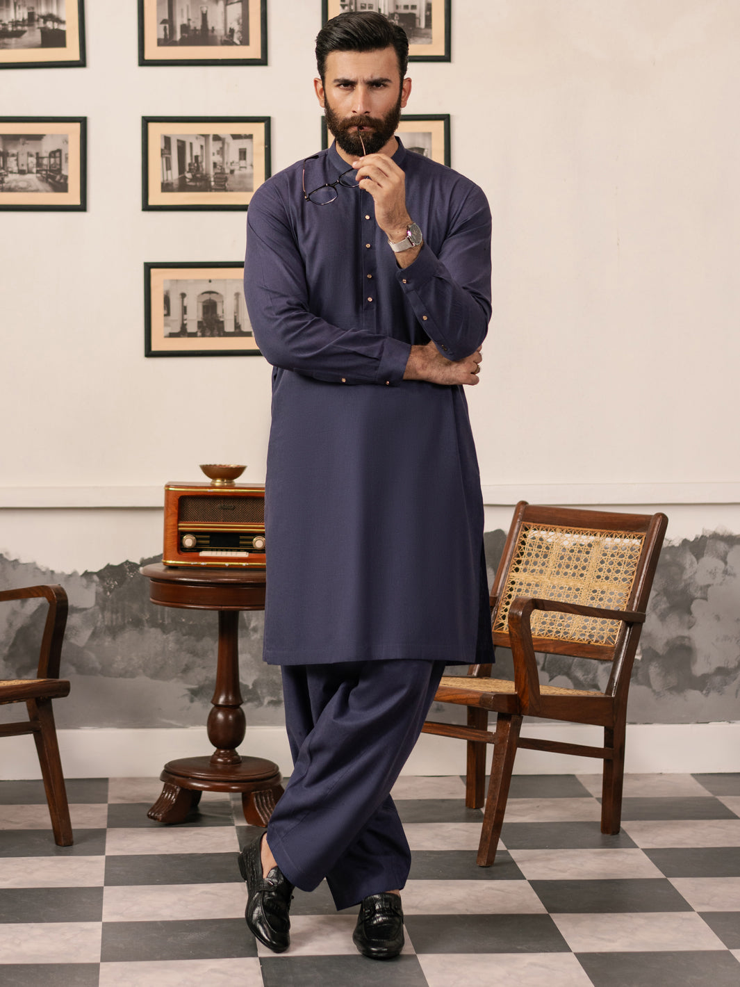 Dark Purple Blended Kameez Shalwar - AL-KS-3183
