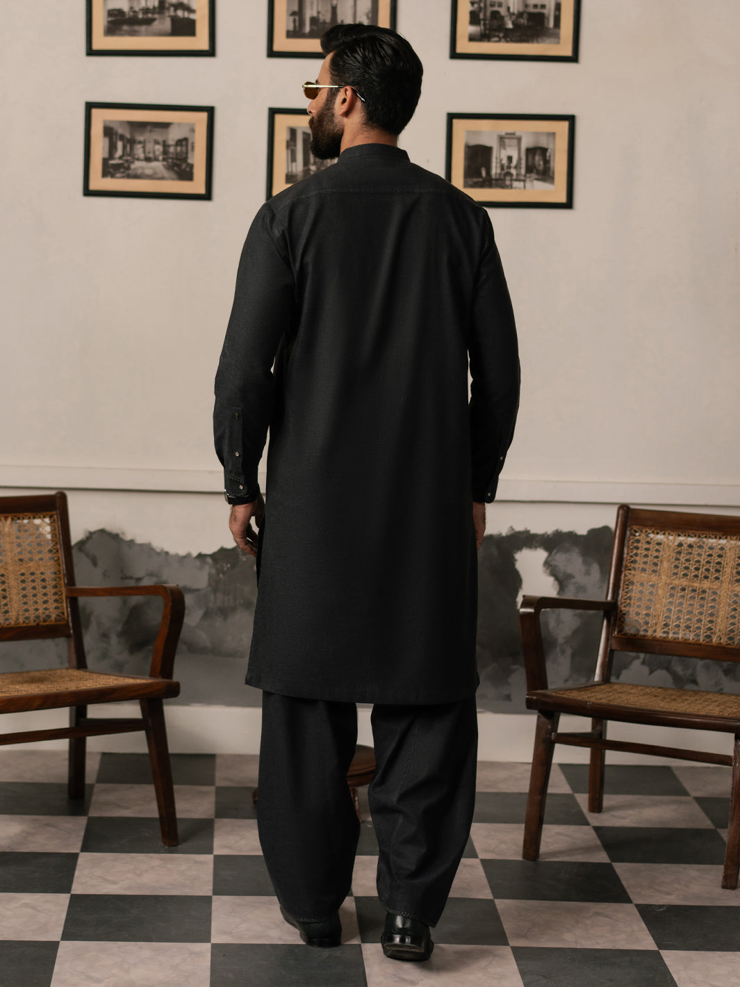 Charcoal Grey Blended Kameez Shalwar - AL-KS-3185