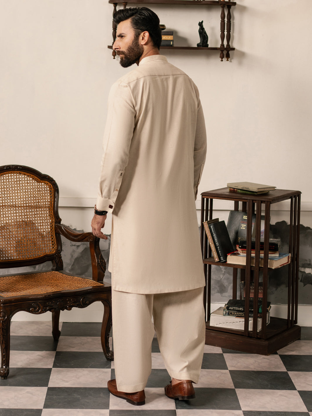Beige Blended Kameez Shalwar - AL-KS-3187