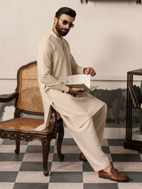 Beige Blended Kameez Shalwar - AL-KS-3187