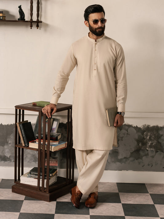 Beige Blended Kameez Shalwar - AL-KS-3187