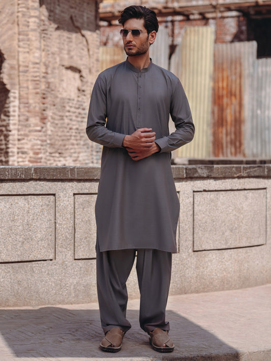 Grey Blended Kameez Shalwar - AL-KS-3197