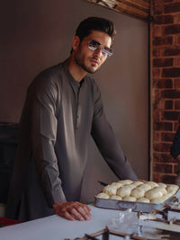 Grey Blended Kameez Shalwar - AL-KS-3197