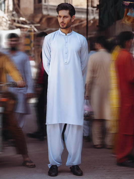 Light Blue Blended Kameez Shalwar - AL-KS-3201