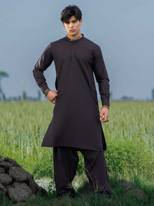 Dark Purple Blended Kameez Shalwar - AL-KS-3217A