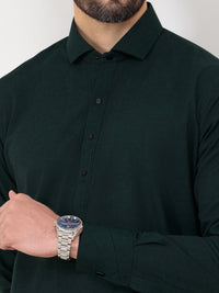 Dark Green Blended Kameez Shalwar - ALWA-KS-359