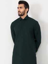 Dark Green Blended Kameez Shalwar - ALWA-KS-359