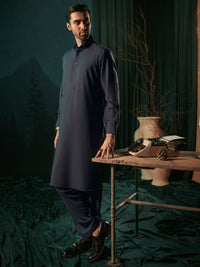 Dark Blue Cotton Kameez Shalwar - ALWA-KS-379